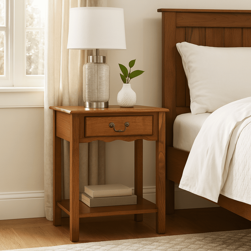 Leick Home Salem Solid Wood Nightstand with Drawer and Shelf, Medium Oak