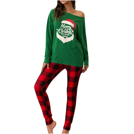

2 Piece Womens Fall Winter Pajama Sets Casual Christmas Print Crewneck Long Sleeve Tops and Pants Lounge Sleepwear