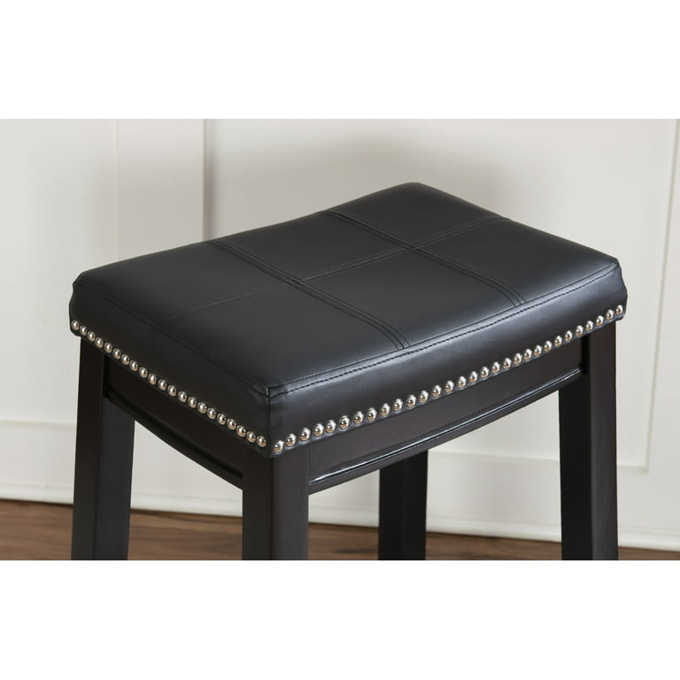 Linon Claridge Wood Backless Counter Stool Nailhead Trim Faux Leather in Black