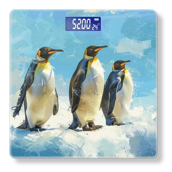 Bathroom Scale, Highly Accurate Digital Body Scale,Precisely Measures Weight up to 400 lbs-Penguins Standing On The Ice With Light Blue Background