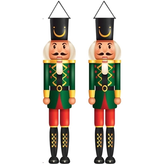 Vjnyvs Polyester Green Christmas Nutcracker Soldier Door Banner 2-Pack Holiday Front Porch Hanging Decor