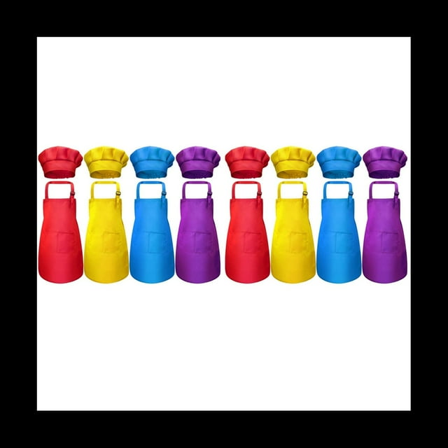 Juego de Delantal Y Gorro de Cocinero para Niños de 16 Piezas, Ajustable, con Delantal de Cocina de 2 Bolsillos