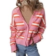 thumbnail image 2 of ZHENHONG Crew Cardigans Womens, Womens Cropped Striped Knit Cardigans Sweaters Trendy Long Sleeve Lightweight Open Front Button OutfitsCardigans for Women, 2 of 9