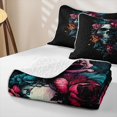 thumbnail image 4 of Erosebridal Boho Floral Skull Bed Spread Queen, Spooky Rose Queen Coverlet Set for Boys Girls, Teal Black Multicolor, 3-Piece 1 Quilt and 2 Pillowcases, 4 of 7