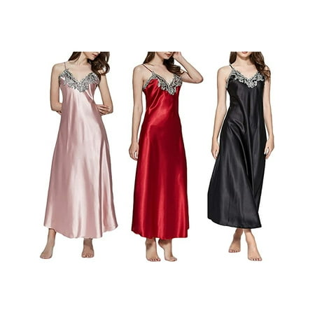 

Elegant Women Sleepwear Nightgown Satin Silk Babydoll Lace Robes Night Sleep Dress