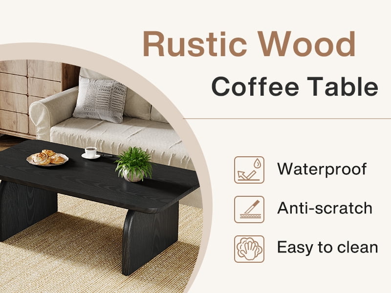 Fnova Farmhouse Coffee Table for Living Room, 47.24" Rectangle Black Coffee Table, Easy Assembly