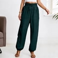 thumbnail image 3 of Casual Pants for Women 2026 Spring Fall Cotton Linen Elastic High Waist Drawstring Straight Leg Pants with Pockets, 3 of 5