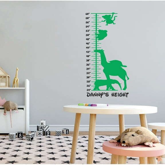 KIDS ROOM - Adhesive Home Art Kids Animal Height Scale Decoration Sticker Kids Bedroom Playroom Removable Personalized Name Growth Chart Vinyl Wall Decal 5" x 10"