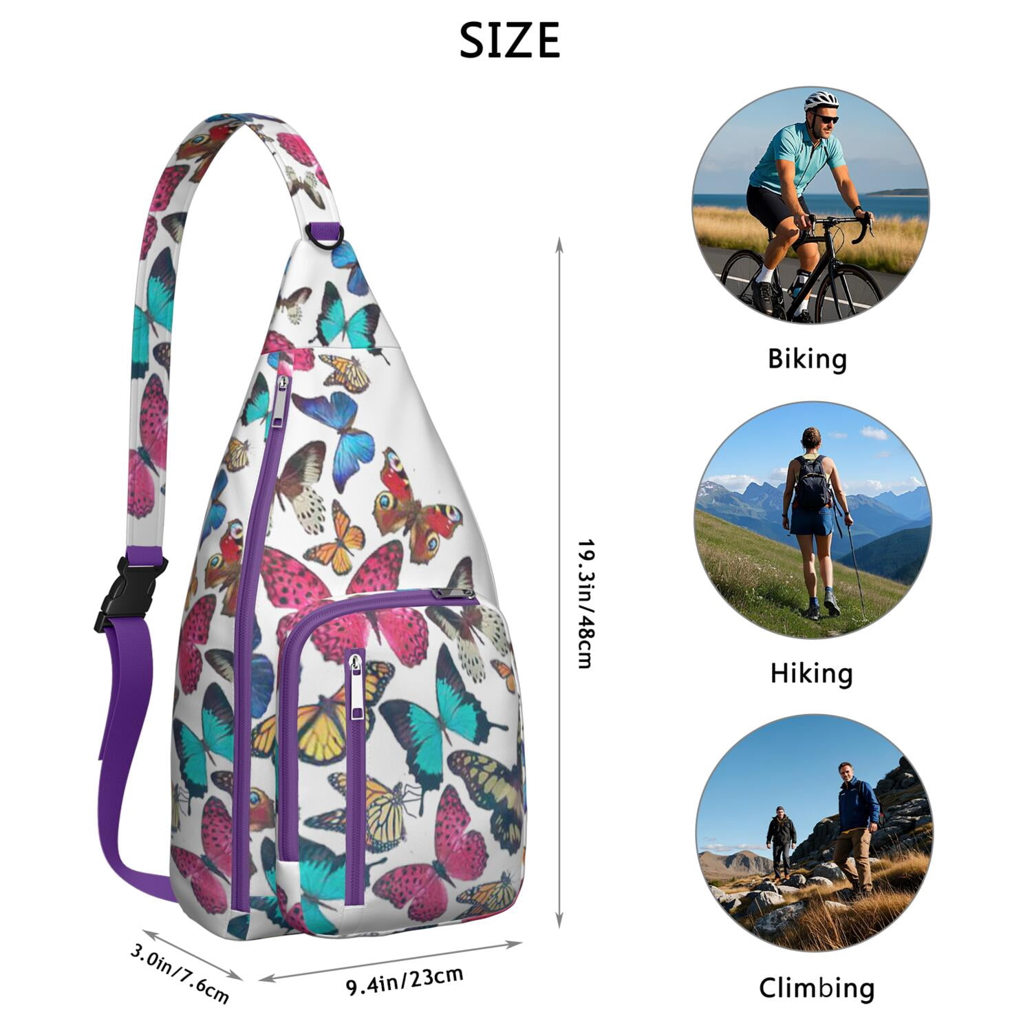 Tactical Butterfly Print Chest Bag - Lightweight Waterproof Shoulder Pack, Tear-resistant Sling Bag for Hiking/Camping (Unisex Design)