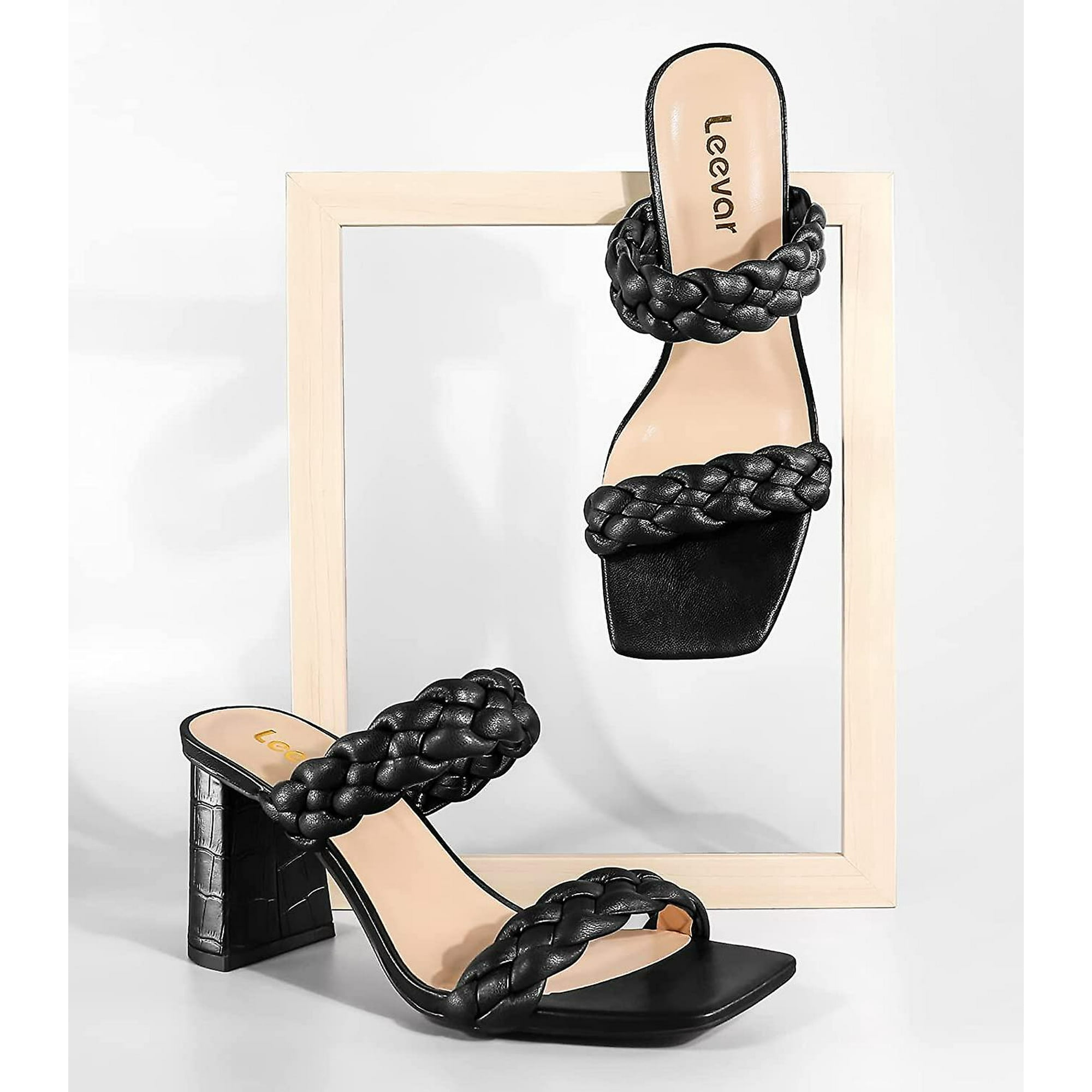 Braided Sandals For Women Stylish Square Toe Braided Heels For Women Black Tan Womens Braided Block Heel Sandals Walmart