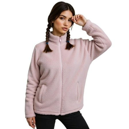 COUVER Women’s Lightweight Soft Warm Plush Winter Jacket, SOFT PINK, L, 1 Piece