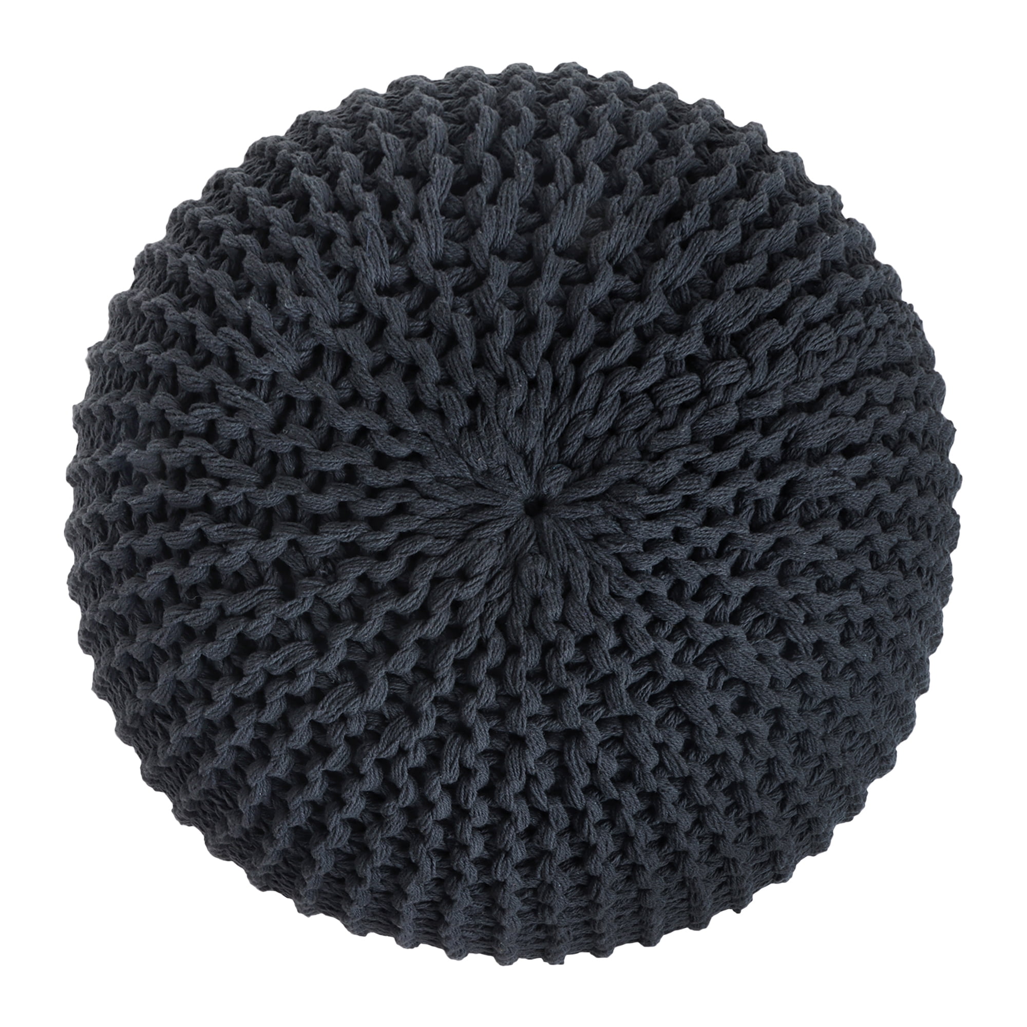 Style House by Urban Shop Round Knit Pouf, 18" x 15", Gray