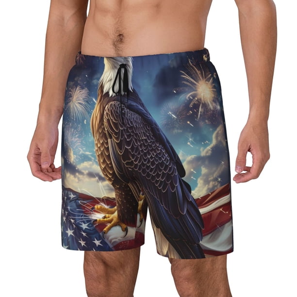 Fotbe Night Sky Bald Eagle Traje de Baño para Hombre – Shorts de Natación de Secado Rápido con Forro y Bolsillos-Small