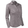 thumbnail image 3 of Doublju Women's Long Sleeve Slim Fit Button Down Dress Shirt (Plus Size Available), 3 of 5