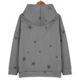 thumbnail image 4 of Women's Star Print Drawstring Hooded Sweatshirt with Pocket, Lightweight Oversized Long Sleeve Pullover Top, Casual Streetwear Fall Winter Comfort Wear, Aesthetic Soft Fleece Loungewear Grey L, 4 of 8