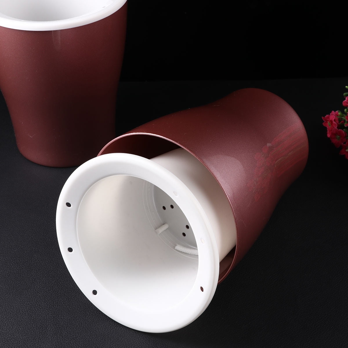 Raindrops 2pcs Plastic Lazy Flower Pot Creative Gardening Planter Self Watering Plant Holder Water Storage Pot for Home (Rose Gold, Large Size)
