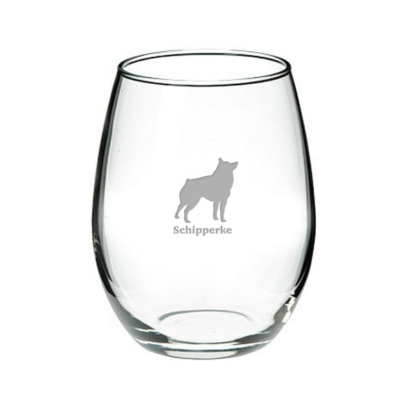 Schipperke Deep Etched Stemless Red Wine Glass