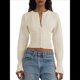 thumbnail image 5 of Suéteres Cortos para Mujer, con Botones, Larga, Cuello en V, Punto Acanalado, Corte Ajustado, Tops Cortos Albaricoque M, 5 of 10