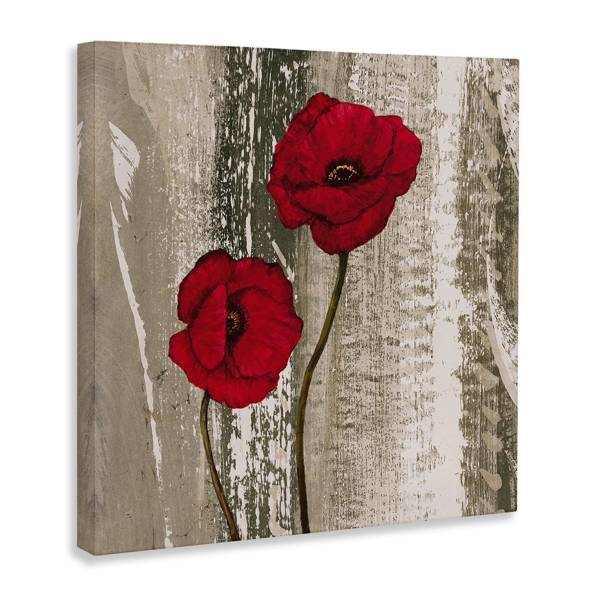 Stupell Industries Rustic Red Anemones Plants & Flowers Painting Wrapped Canvas Art Print Wall Art, 24 x 24