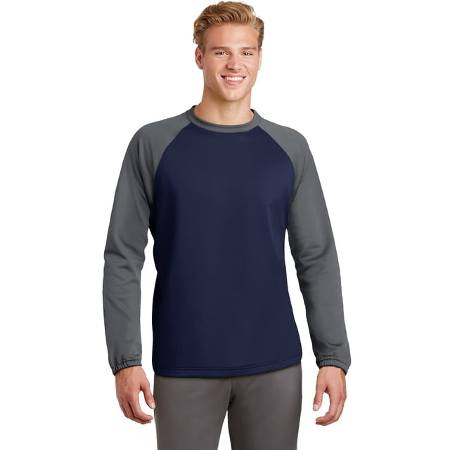 Sport-Tek Sport-Wick Raglan Fleece Crewneck ST242 Azul marino/Gris humo oscuroL deporte-tek ST242