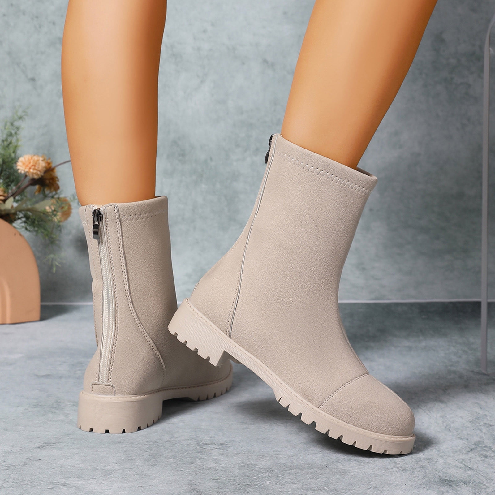 Women Mid Calf Rain Boots Waterproof Rubber Boots Garden Boots Waterproof Garden Shoes Anti-Slipping Fashion Rubber Out Work Rain Shoes
