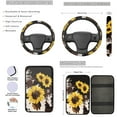 thumbnail image 3 of Yuyamidu Brown Cow Print Car Seat Cover Sunflowers Steering Wheel Cover Seatbelt Pads Auto Armrest Cover Key Chain Coasters 13pcs Car Accessories Set, 3 of 6