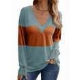 thumbnail image 3 of Women Blouses Dressy Casual Color Block Long Sleeve Shirts V Neck Tops Fall Outfits Light Blue S, 3 of 6