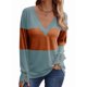 thumbnail image 3 of Blusas Elegantes e Informales para Mujer, con Bloques de Color, de Larga y Cuello en V, para Otoño. Azul L, 3 of 6