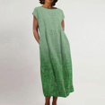 thumbnail image 2 of CHOK Robe pour Femme Grande Taille Décontractée à Manches Courtes, Col Rond, Coupe Ample, Robe d'Été Unie en Lin, Midi Ample et Confortable avec Poches, 2 of 5