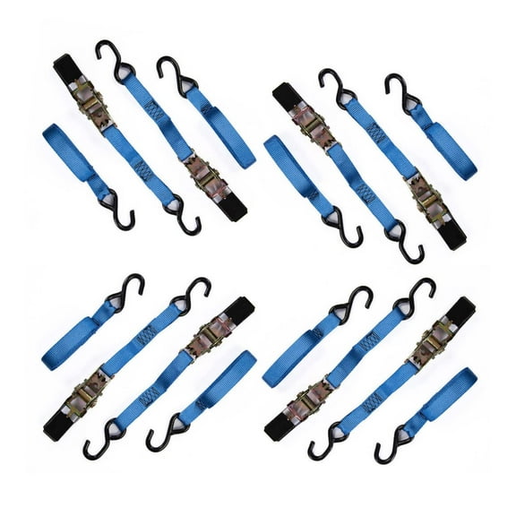 8 Pack 1 in. x 10 ft. Blue Ratchet Tie Down Motorcycle Strap 1300lbs 1x10 600Kg