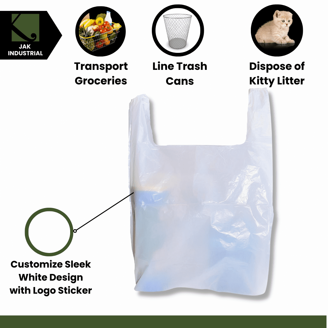 White Extra Large Plastic T Sacks, 20x10x30, Bulk 200 Pack,.75 mil