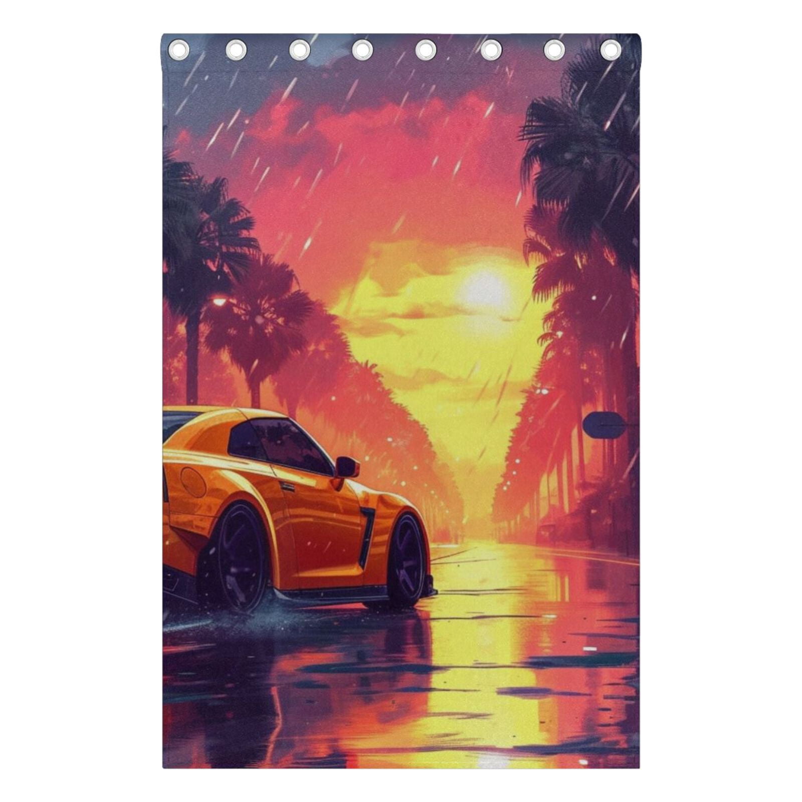 Car Road Trees Black Out Curtains 72 Inch Length Curtains for Sliding Glass Doors Bedroom Living Room 2 Pack