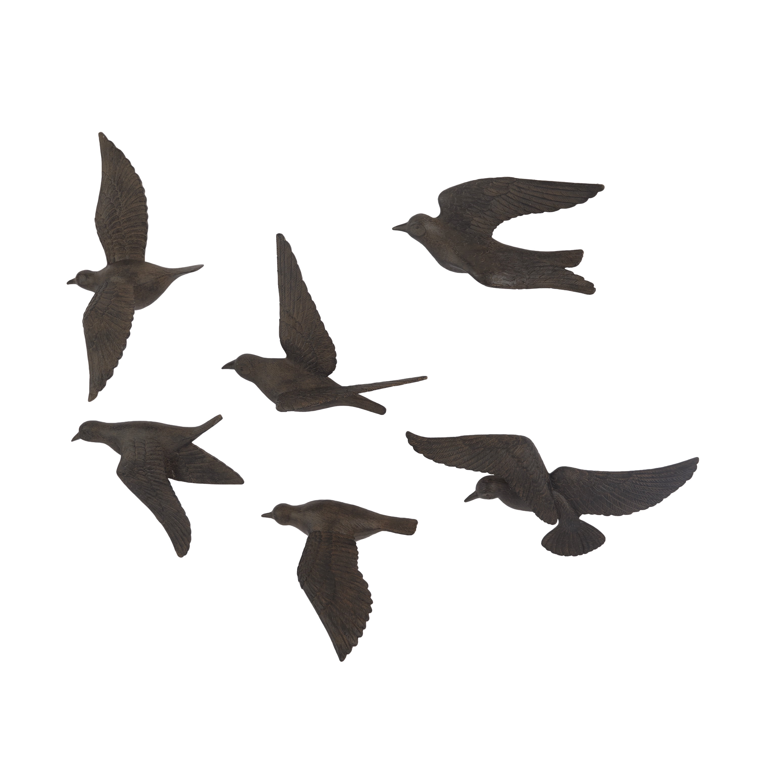 DecMode Brown Polystone Floating Bird Wall Decor (6 Count)