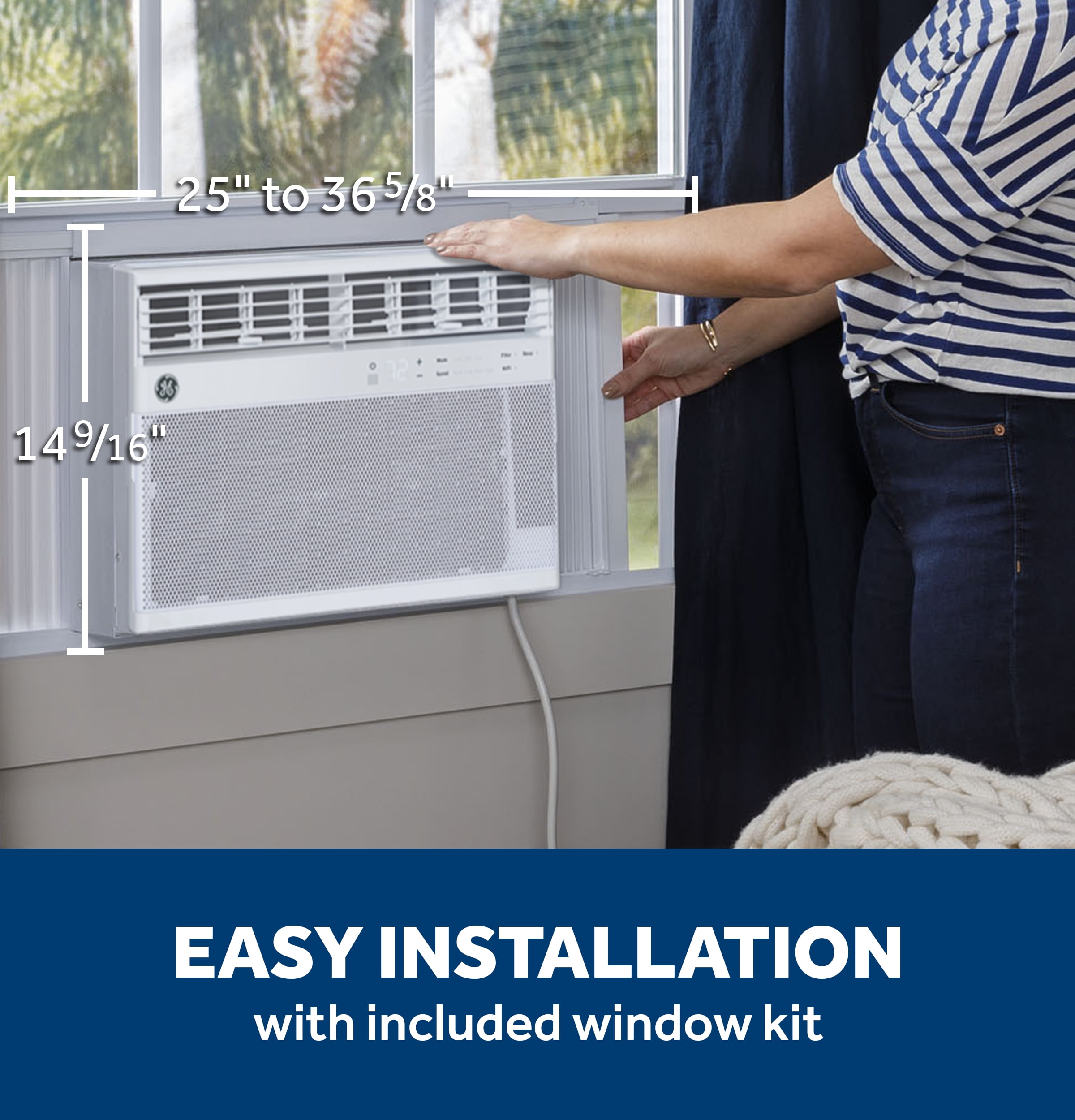 GE 10,000 BTU, 115V Smart Electronic Window Air Conditioner with remote, Covers up to 450 Sq. Ft., Wifi and Eco Mode