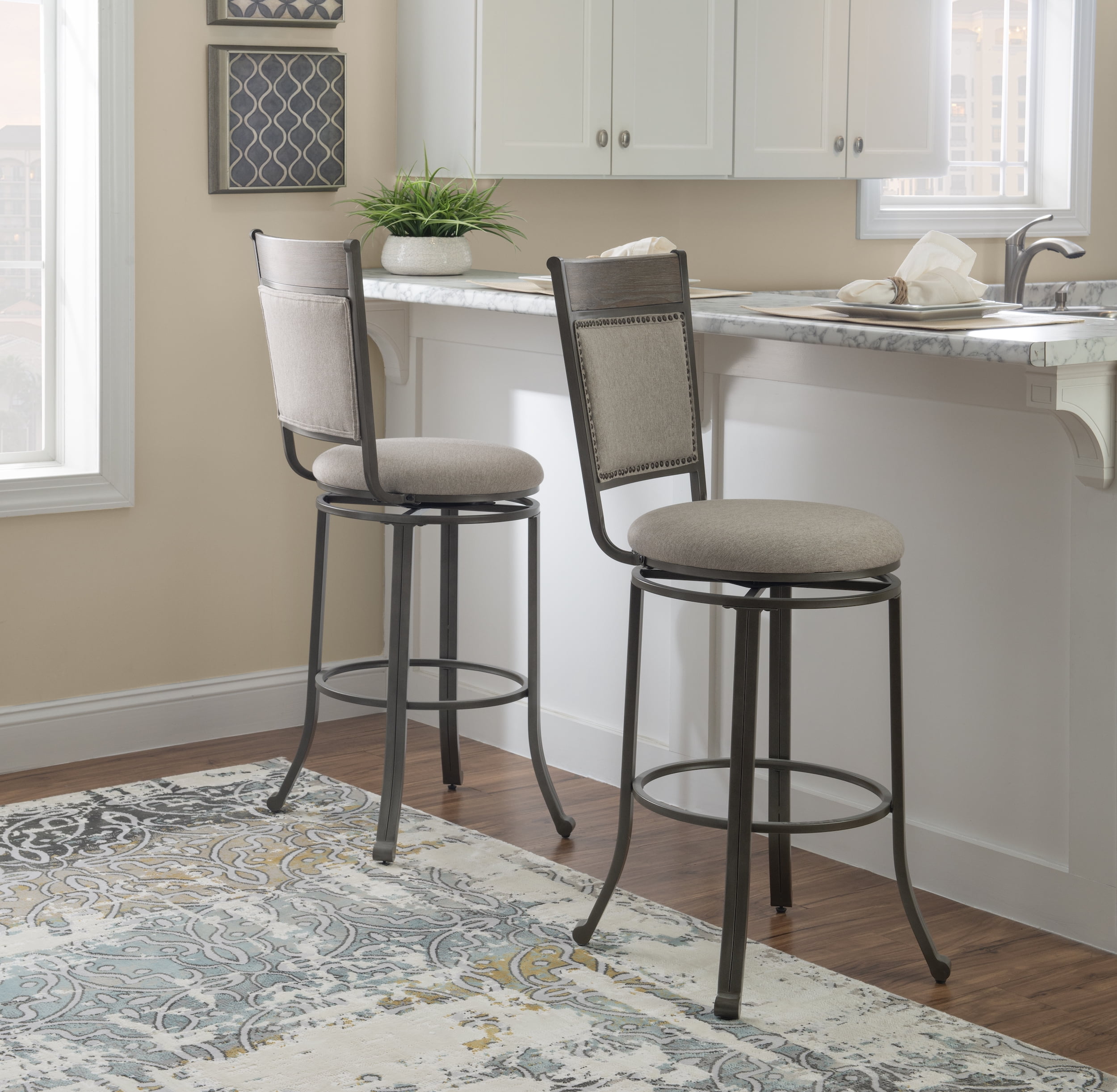 Powell Holloway 29.5" Metal Bar Stool with Swivel, Pewter