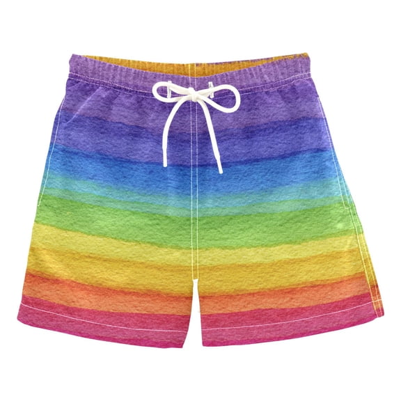Kids' Beach Pants Comfortable Swim Trunks Watercolor Rainbow Colors Shorts for Pool Vacation and Lounge Wear 2T