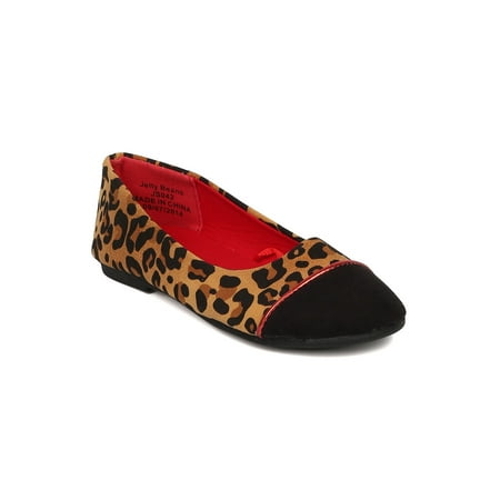 

New Girl Jelly Beans Lion Faux Suede Leopard Capped Toe Ballet Flat