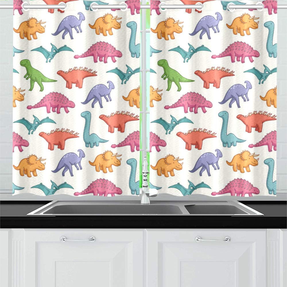 Mkhert Cute Dinosaurs Window Curtain Kitchen 26x39 Inch Two Mkhert Cute Dinosaurs Window Curtain Kitchen 26x39 Inch Two Piece Com