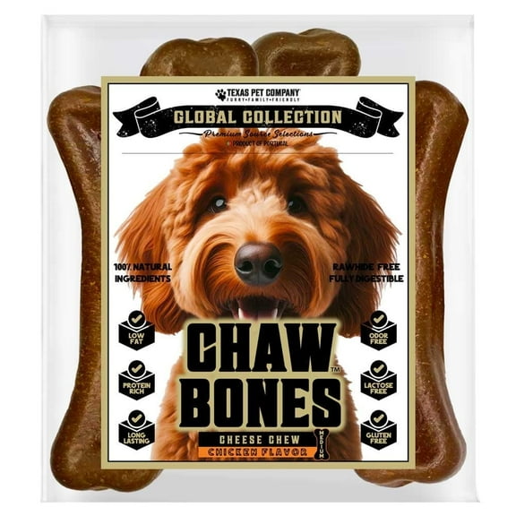 Texas Pet Company Global Collection Chaw Bones Chicken Flavor Long Lasting Chews for Dogs (Medium 4 Pack)