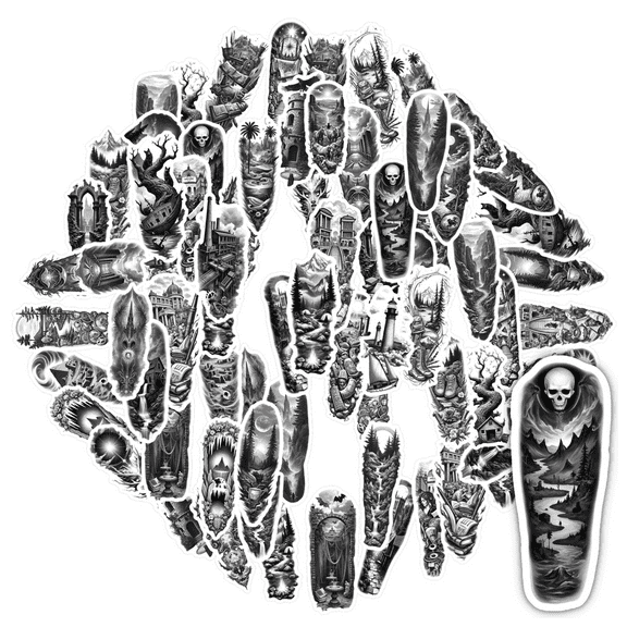 35pcs Detailed Stickers Nature Skull Stickers Gothic Stickers for Luggage Phone Guitar