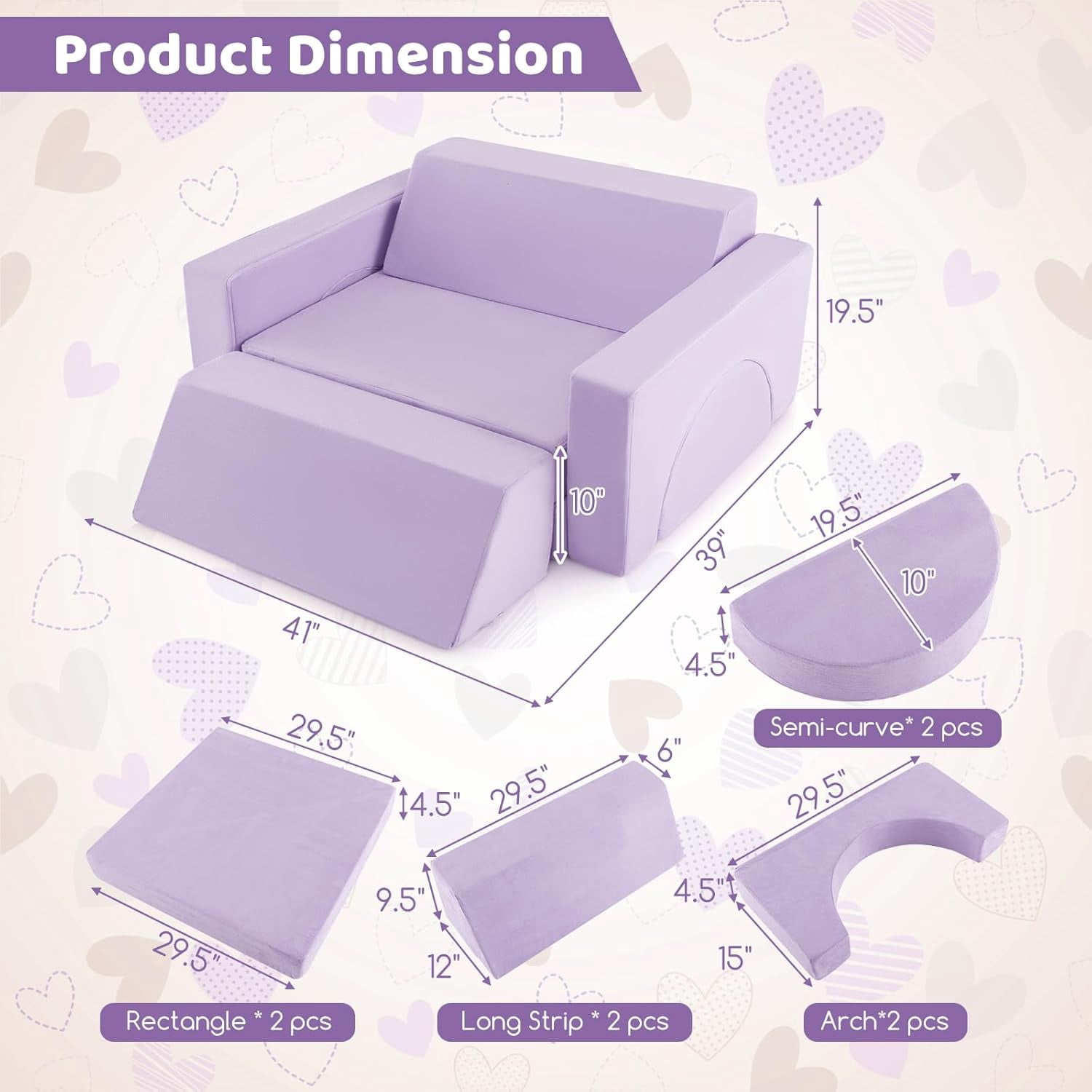 OLAKIDS Modular Kids Play Couch, 8PCS Toddler Sectional Sofa Building Fort for Playroom, Bedroom, Imaginative Convertible Floor Cushion, Foam Set for Boys and Girls