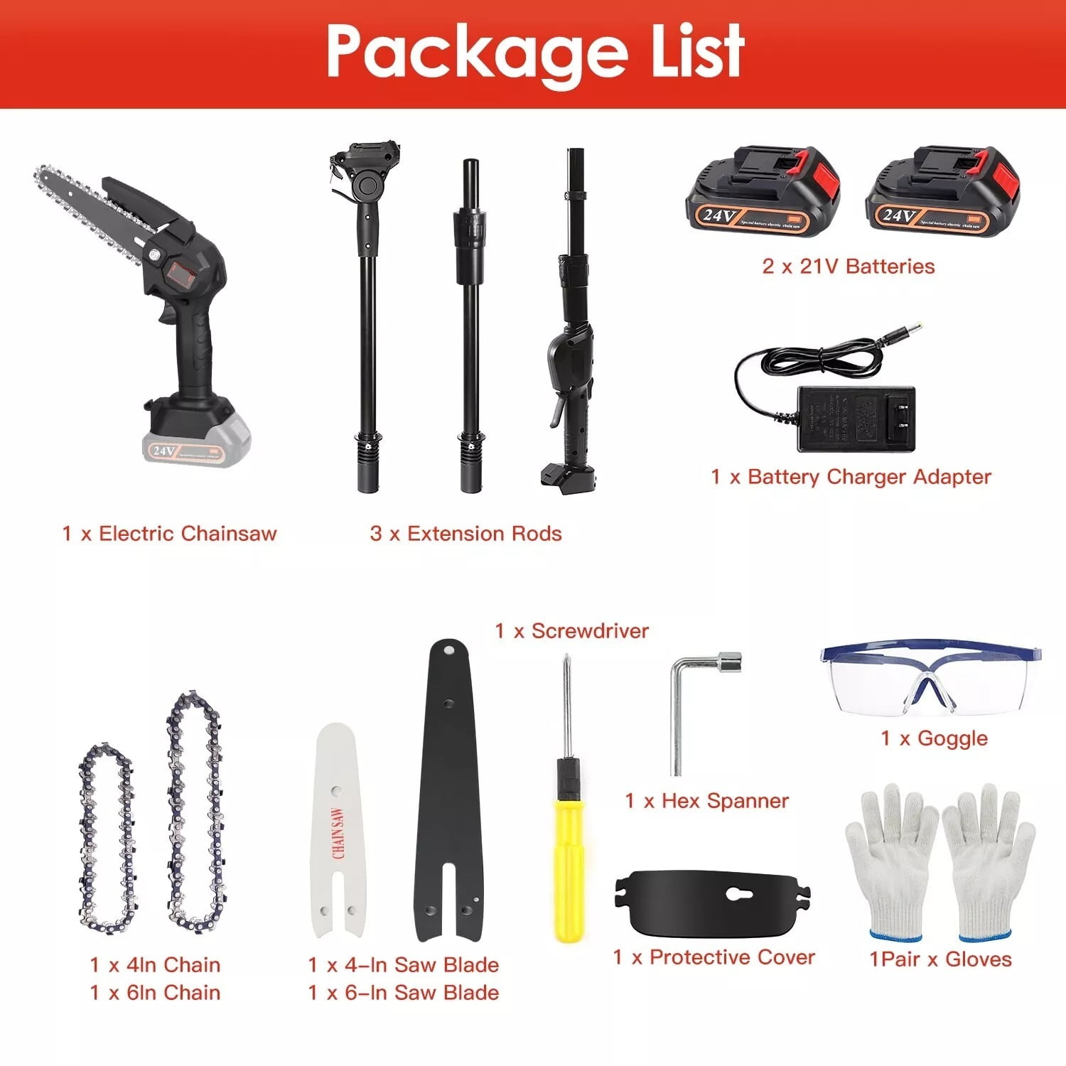 XEENSO Cordless Pole Saw Mini Chainsaw 2-in-1 Tree Trimming 9" Extension Rod Adjustable