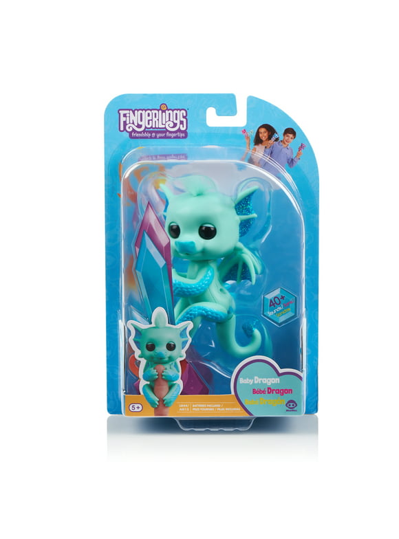 Fingerlings - Glitter Dragon - Noa (Green with Blue) - Interactive Baby Collectible Pet - By WowWee