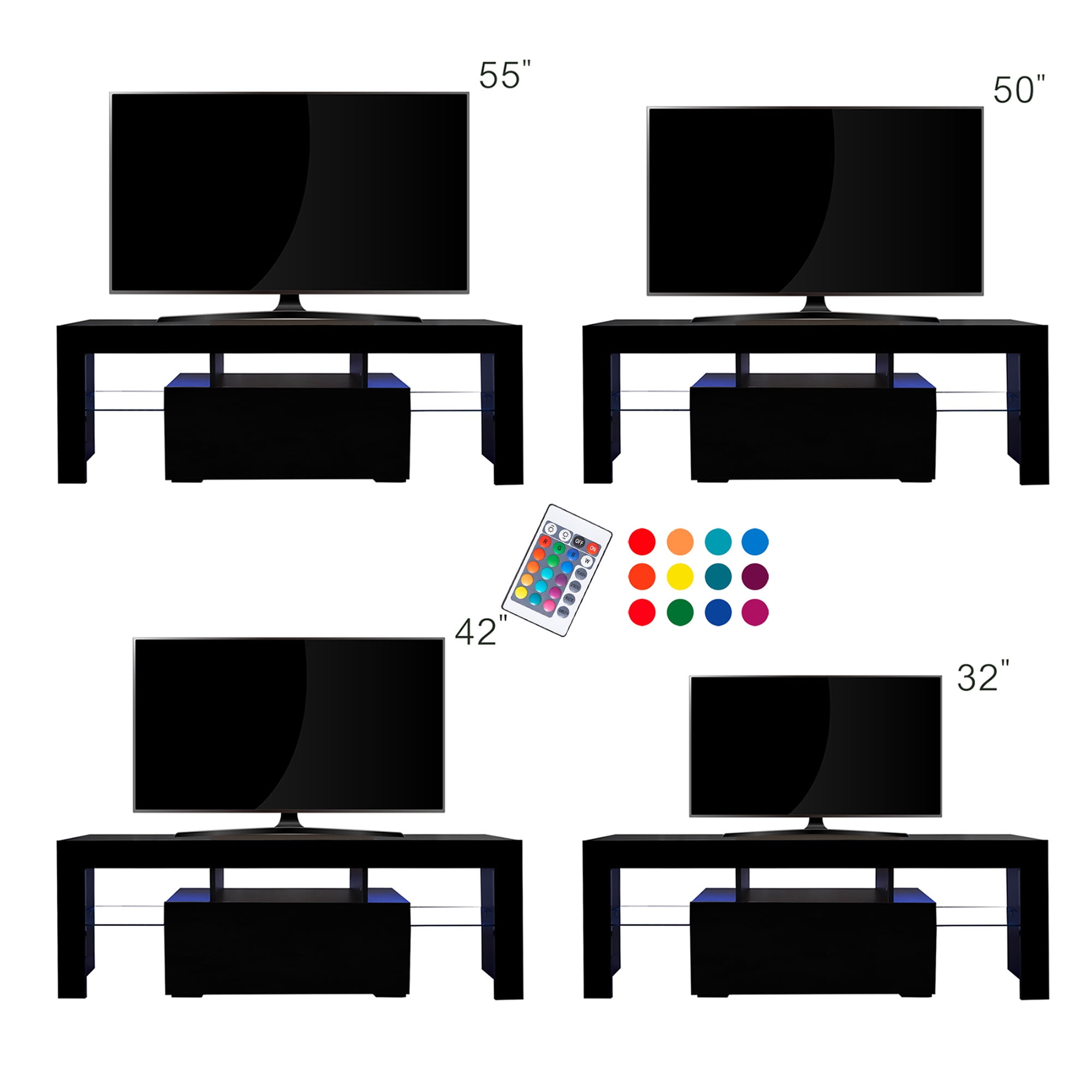 SYNGAR TV Stands for Living Room with LED Light up to 55" TV, Modern Entertainment Center with Storage Drawers and Glass Storage Shelves, Media Console, TV Stand Cabinet, Black