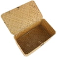 thumbnail image 5 of Handmade Straw Woven Storage Basket with Lid Makeup Organizer Storage Box Seagrass Laundry Baskets Rattan Jewelry Box(S), 5 of 8