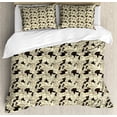 thumbnail image 1 of Cat Queen Size Duvet Cover Set, Cute Sketch Kittens Baby Animals Sleeping and Yawning Best Buddies Friendship, Decorative 3 Piece Bedding Set with 2 Pillow Shams, Pale Yellow Black, by Ambesonne, 1 of 3
