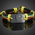 thumbnail image 3 of Anvazise Unisex I LOVE JESUS Faux Leather Bangle Hemp Rope Chain Adjustable Bracelet Black, 3 of 13