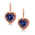 thumbnail image 2 of Gem Stone King 18K Rose Gold Plated Silver Blue Iolite Dangle Leverback Earrings for Women (1.68 Cttw, Heart Shape 7MM), 2 of 4