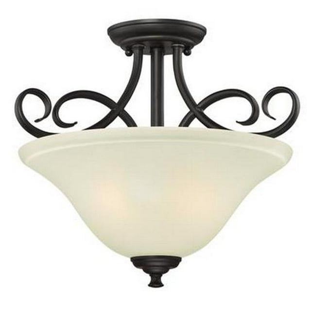 Dunmore Two Light Indoor Semi Flush Ceiling Fixture, Oil Rubbed Bronze with Frosted Glass