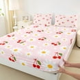 thumbnail image 3 of Manfei Red Cherry Queen Sheet Sets,Cartoon Daisy Flower Flat Sheet,Kawaii Floral Queen Fitted Sheet For Girls,Microfiber Bedroom Decor,4pcs, 3 of 7
